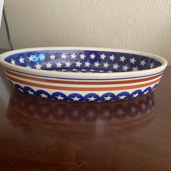 Other - Boleslawiec Polish Pottery, Oval Baking Dish in the Stars and Stripes Pattern